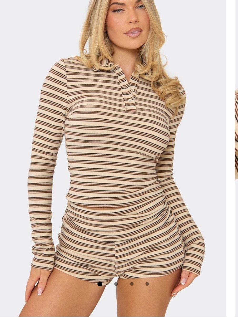 Long Sleeve Cream Striped Polo Top and shorts both size medium brand new
